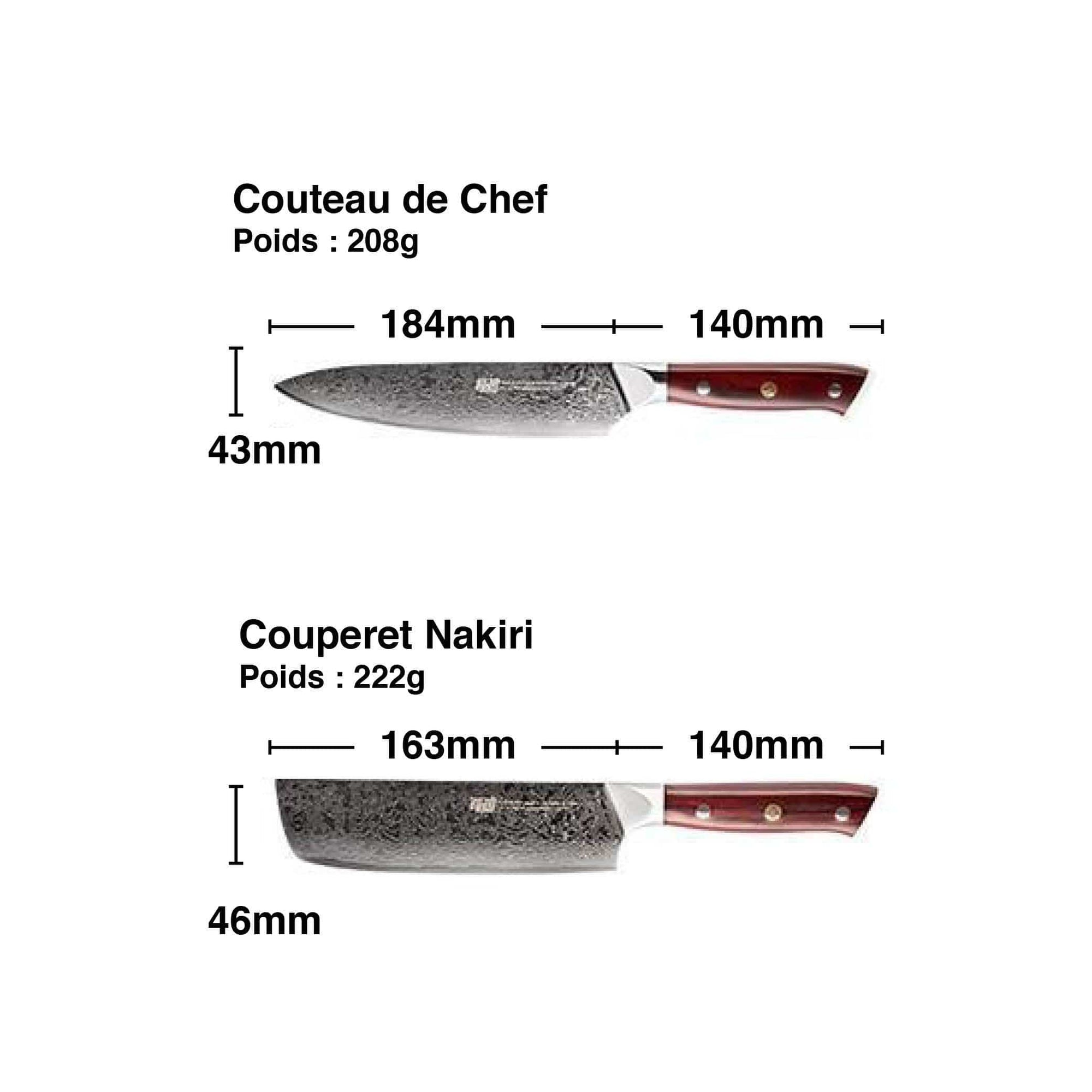 Set de 4 couteaux japonais en acier Damas - Hagane